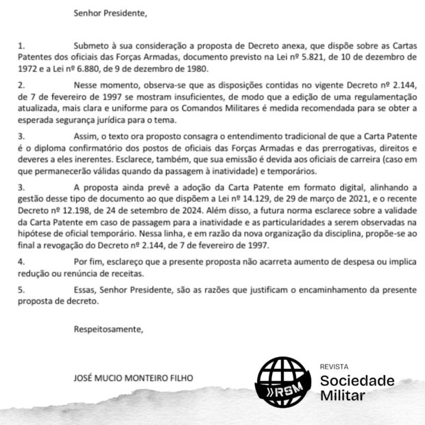 Exposição de motivos ao Presidente da República - Decreto Carta Patente oficiais FA