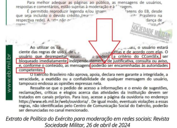 Advertência do Exército sobre comentários inapropriados
