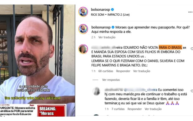 Eduardo Bolsonaro e os comentários de apoiadores sobre a apreensão do passaporte