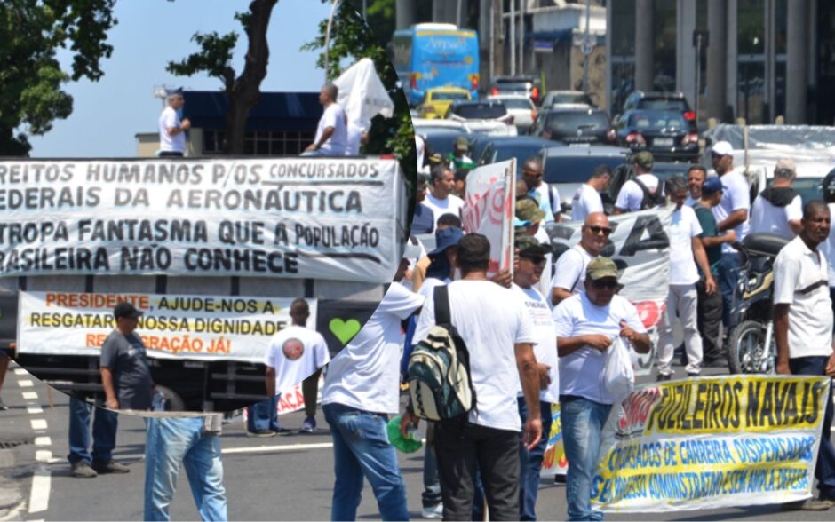 Manifestantes no centro do Rio exigem a presença de um oficial general: ex-militares da FAB e Marinha são concursados e permanecem “com vínculo ativo”