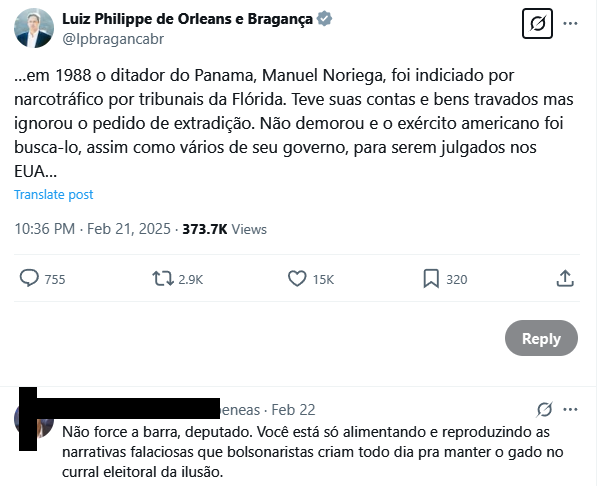 Postagem sobre intervenção dos Estados Unidos