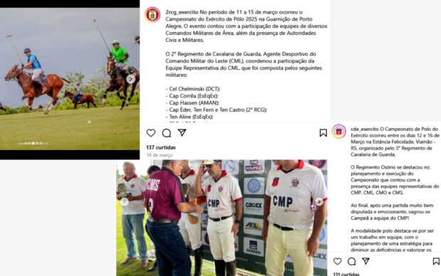 Imagem com postagens sobre o campeonato de polo do Exército