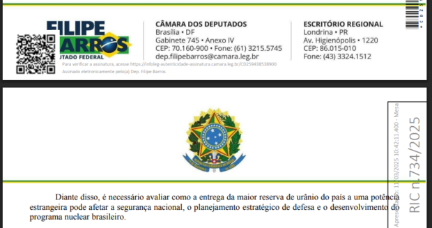 Requerimento de explicações sobre reserva de urânio - deputado Felipe Barros