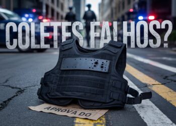 PM de SP compra coletes por R$ 33 milhões, mas teste balístico expõe falha grave e levanta alerta sobre segurança dos policiais. (Imagem: Ilustração/Ideogram)
