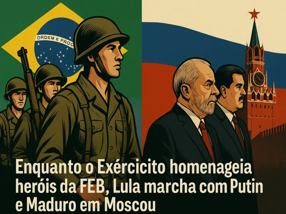 Enquanto a Marinha, o Exército e a Aeronáutica reverenciavam os heróis brasileiros da FEB com cerimônias militares, Lula ‘marcha’ com Putin e Maduro em Moscou