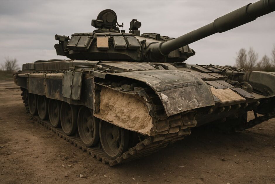Rússia surpreende o mundo ao admitir que tanques T-72 e T-90 estão sendo reforçados com areia e cimento devido à falta de blindagem explosiva